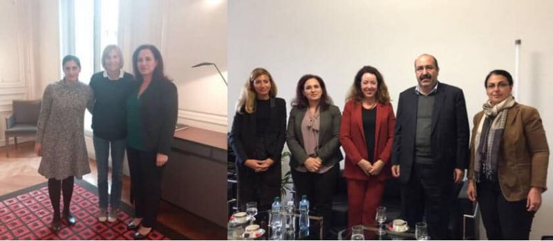 Photo left: meeting with head of the Foreign Affairs Committee of the French National Assembly Marielle de Sarnez. Photo right: meeting with Maya Tissafi (Bern, Switzerland), Swiss Ambassador to the U.A.E. and assistant State Secretary Middle East & North Africa.